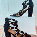 Qupid Black Gladiator Heels 8 Womens Strappy Chunky High Heel Sandals Bold Chic Photo 0