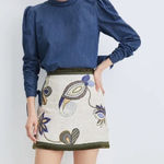 Veronica Beard Inga Embroidered Raw Silk Beaded Mini Skirt -NWT Size 12 Photo 0