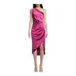 Elliatt Cassini Dress One Shoulder Midi Satin Burgundy Medium New Photo 3