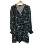 Boutique Reference Navy Blue Floral Long Sleeve Wrap Mini Dress L Size L Photo 1