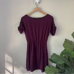 Alice + Olivia Silk Blend Mini Dress Purple Black Faux Leather Roll Tab Sleeves Photo 1