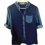 Solitaire blue polka dot long sleeved button down shirt Photo 0