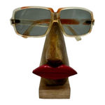 Vintage France Womens Square Frame Striped Brown White Plastic Polarized Rare Photo 0