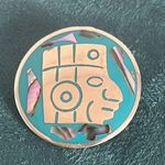 Vintage Alpaca Mexican Silver Turquoise Enamel Abalone Inlay Brooch Pendant Blue Photo 0