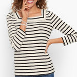 Talbots  Tamarind Stripe Square Neck Top Size Large Petite White & Black‎ Cotton Photo 0