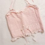 Pastel Pink Japanese Kawaii Style Cottage Lace Ruffle Ribbon Halter Crop Top Photo 7