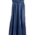 La Femme  Sweetheart Strapless Ruched Bodice Satin Gown 28608 Navy Blue Size 8 Photo 2