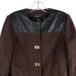 Etcetera  Leather Trim Long Coat Jacket Turnlock Closure Brown Size 6 Photo 3