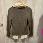 Saks 5th Avenue Saks Fifth Avenue wool blend olive open front cardigan faux shearling trim luxe Photo 10