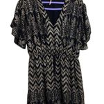 Free People Love My Chaos Flutter Ruffle Flowy Metallic Dress Black Gold Small Photo 1