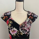 Serendipity  Floral Mini Fit & Flare Dress Large Black Pink Flower Lace‎ Ruched L Photo 4