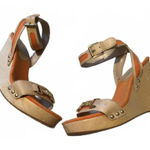 Ralph Lauren  Beige and Orange Wedge Sandals Buckle Straps 7 Photo 0