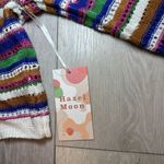 NWT knit striped crocheted‎ Colorful fall cropped sweater cardigan size medium Photo 2