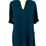Wrap London Teal Linen Tunic Top With Roll Tab Sleeves Size UK 14 US 10 Blue Photo 0