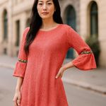 Vision USA Size S Open Crochet Top Bell Sleeves with Trim VTG Peasant Prairie Orange Photo 0