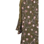 Entro  Women's Top Floral Sheer Lace Cold Shoulder Flare Sleeves Green/Pink Small Photo 2