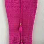 The Sang Crochet Knit Fringe Midi Skirt Drawstring Tassel Waist Pink Small Photo 2