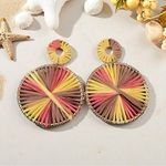 Boho Raffia Round Dangle Earrings Multicolor Statement Summer Beach Jewelry Photo 0