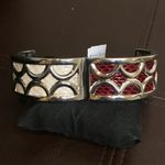 White House | Black Market WHBM Two Sided Faux Snake Skin w. Silver Overlay Magnetic Clasp Bangle Cuff NWT Photo 3