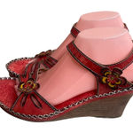 Spring Step Red Leather Floral Wedge Sandals D-Lilith Women's Size 40 USA Sz 9 Photo 0