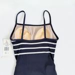 Adrienne Vittadini [] Navy Charcoal Striped Vintage Y2K Belted Swimsuit NWT Sz 6 Photo 3