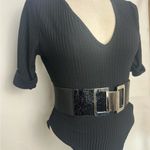 EXPRESS Black faux Leather Belt with Silver Buckle Fashion S/M. NWT Photo 3