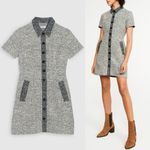 Claudie Pierlot Navy Tweed Short Sleeve Button Front Mini Dress 4 Preppy Blue Photo 3