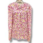 Kate Spade Size L Pink Floral Marker Devore Blouse Top Designer Event Cocktails Photo 1