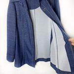 BODIN KNITS Blue Shirt Jacket 70s Spread Collar Polyester Shacket Overshirt Photo 9