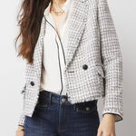 White House | Black Market WHBM Cropped Tweed Jacket in Black / Ecru Crosshatch Sz 12 NWT $185R Photo 0