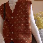 Boutique Korean Vintage Floral Knitted Button Sweater Vest - Burgundy Photo 0