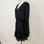 Michael Kors  Georgette Mini Dress Medium Black Long Sleeve Smocked Wrap Party Photo 6