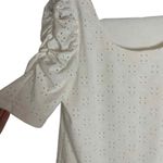 CeCe  Women's Size Small White‎ Ruffle Sleeve Eyelet Knit Top Photo 3