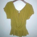 Newport News  1X Cotton Short Sleeved Mustard Drawstring Neck Peasant Crop Top Photo 0