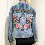 Customized Embroidered Patch Peacock Denim Jean Jacket Size M Photo 1