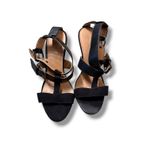 Nine West  Delaney Heels Women's 8.5 Black Faux Leather Platform Strappy Dress Photo 1