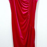 Cider  Fuscia Pink Velvet Square Neck Rouched Side‎ Slit Midi Dress Prom Formal Photo 0
