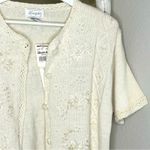 Vintage Margules Cream Floral Beaded Knit‎ Cardigan Top Short Sleeve Medium White Photo 2