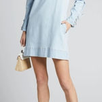 Ulla Johnson  Manon Long-Sleeve Denim Shift Dress Wrist Ties‎ Puff Sleeves Zips Photo 0