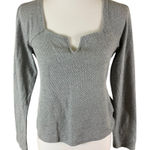 Pilcro  Gray Waffle Knit Long Sleeve Notch Neck Top M Casual Minimal Photo 0