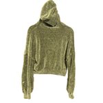 Olive Green Nikka K Chenille Knit V Neck Drawstring Hooded Crop Pullover Hoodie Size M Photo 1