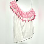 Lilly Pulitzer  Idara Resort White Pink Pom Pon One Shoulder Top Ruffle XL Photo 2