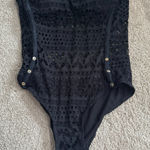 NEW BEAM Black Strapless Swimsuit Women's Size XL Black Crochet Lace Photo 0