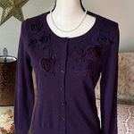 Banana Republic  VTG Y2K plum, merino wool button rosette sweater cardigan M Photo 0