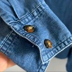 Charter Club  Denim Chambray Button Front Collared Top Front Pockets Blue 8 Photo 3