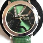 Studio Quartz Green On Green Rhinestone Accent Silver/Gold Tone Working Watch Photo 0