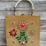 VTG Enid Collins of Texas Wooden Box Purse Bejeweled Flower Power Orange Artsy Brown Photo 0