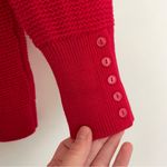 Loft ANN TAYLOR Textured Button Cuff Sweater Bright Red 100% Cotton Crew Neck M Photo 7