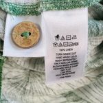 Tahari 100% Linen Top Green White Floral Print Short Sleeve Button Detail Sz M Photo 3