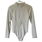 OQQ Long Sleeve Half Zip Mock Neck Ribbed Bodysuit Yellow Women's Size Large Photo 1